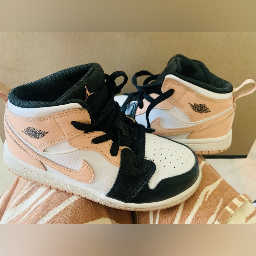 Toddler Girl Size 10 Air Jordan’s (Peach/White/Black)